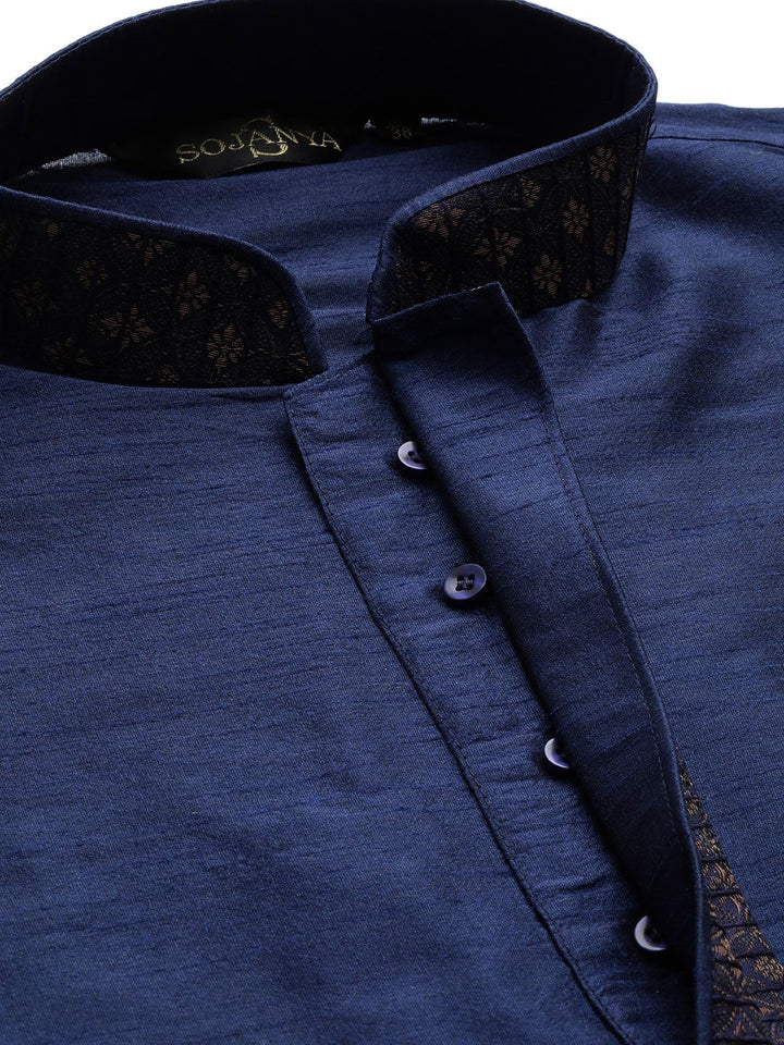 SOJANYA Lelaki Navy Blue Solid Kurta Lurus