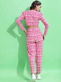 Tokyo Talkies Pink Checked Pure Cotton Top With Trouser