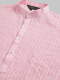 SOJANYA Men Pink Embroidered Regular Pure Cotton Kurta with Churidar