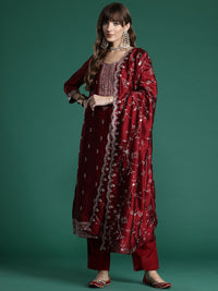 Indo Era Floral Embroidered Sequinned Kurta with Trousers & With Dupatta