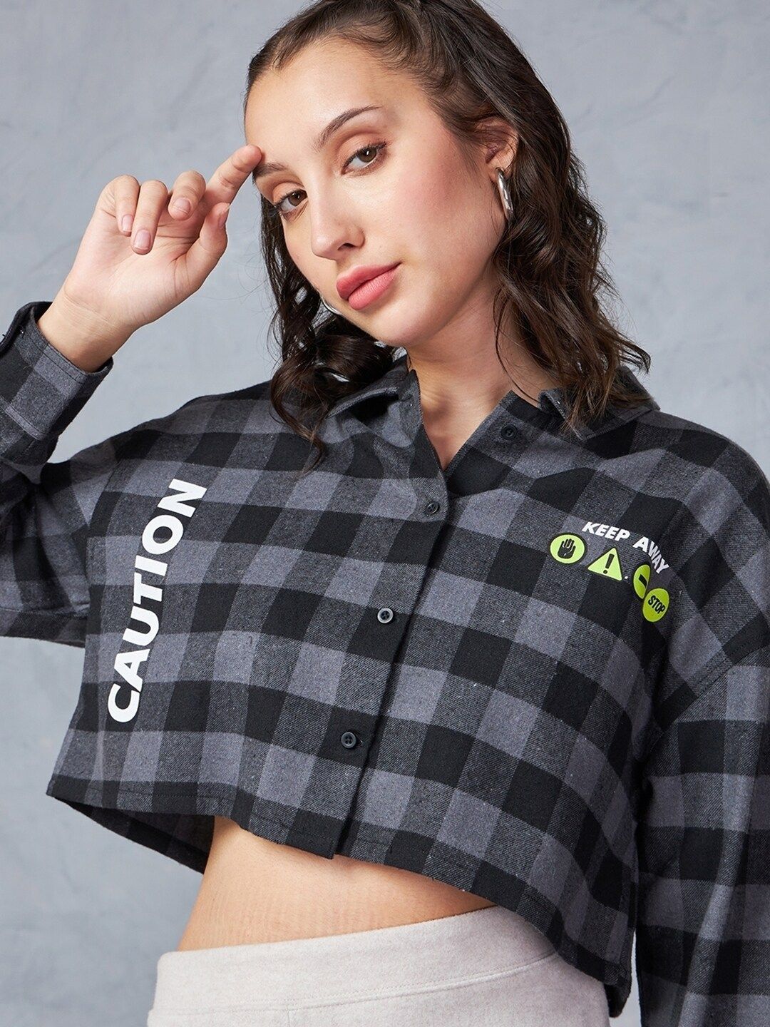 Bewakoof Women Buffalo Checks Opaque Checked Casual Oversized Shirt