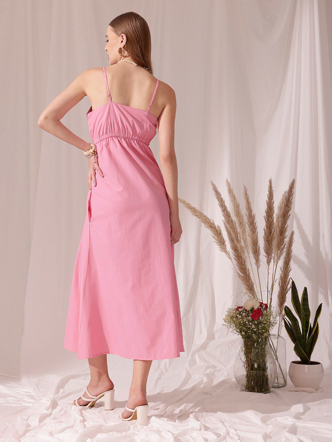 STREET 9 Shoulder Strap Cut Out Pure Cotton Fit & Flare Midi Dress