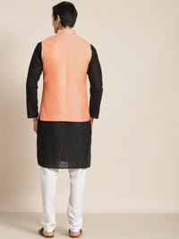 SOJANYA Men Black Ethnic Motifs Chikankari Pure Cotton Kurta with Churidar & Nehru Jacket