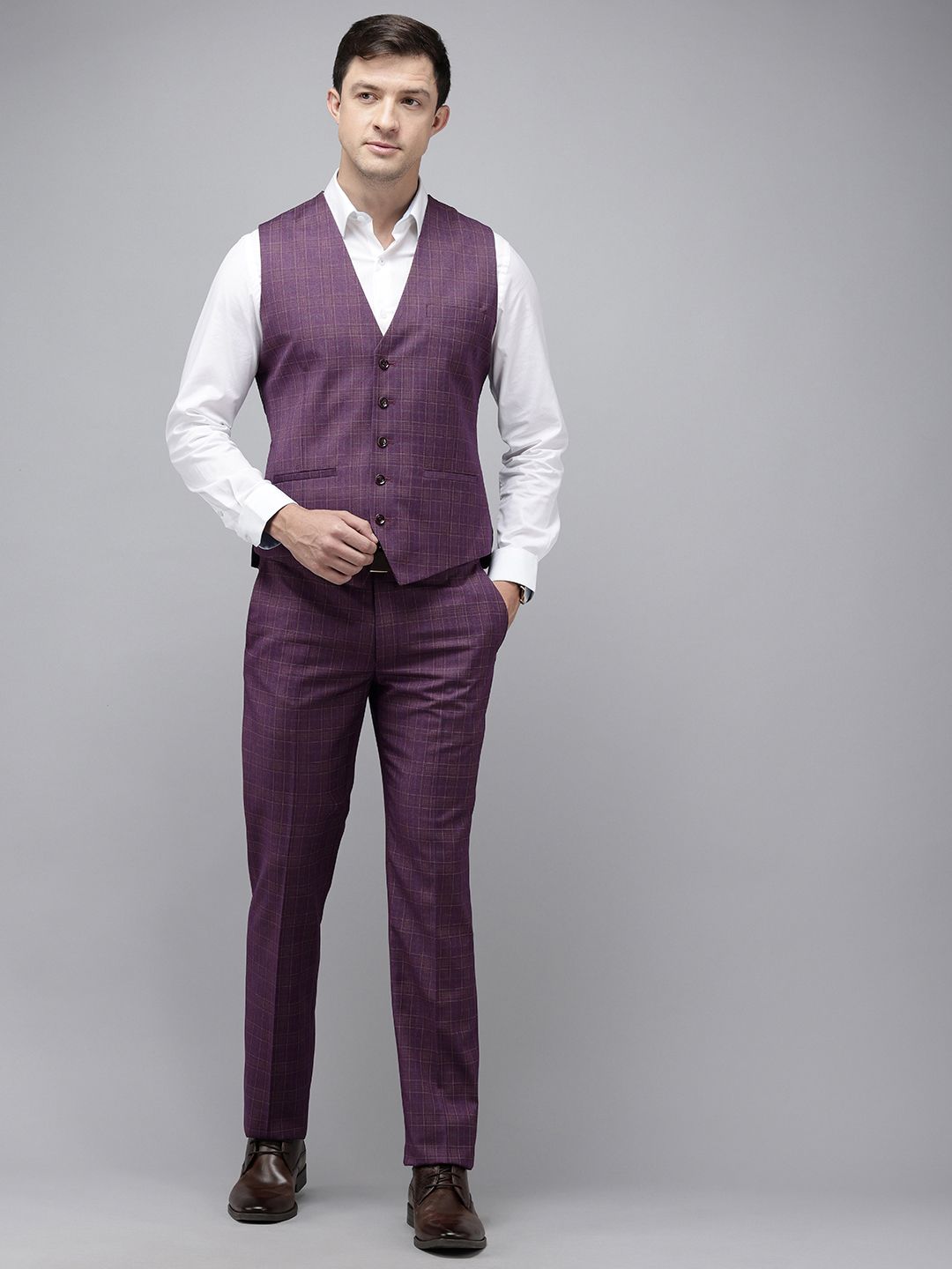 Park Avenue Super Slim Fit Checked Notched Lapel Single-Breasted Formal 3 Piece Suits