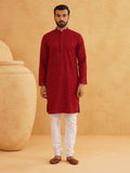 SOJANYA Geometric Embroidered Mandarin Collar Long Sleeves Pure Cotton Kurta With Churidar