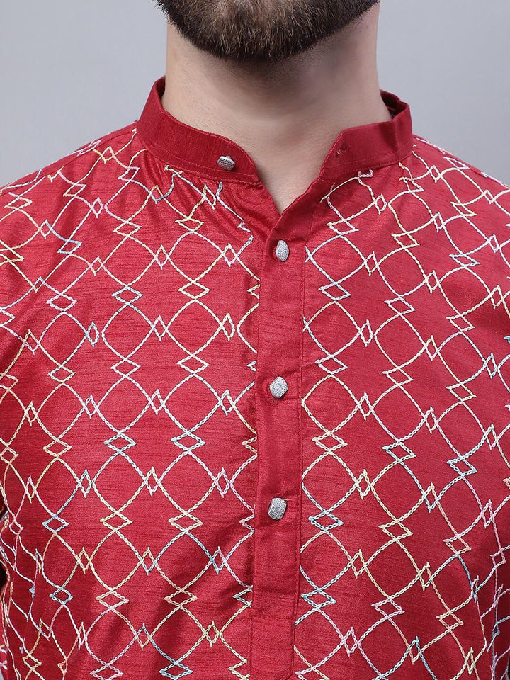 SOJANYA Embroidered Mandarin Collar Kurta with Pyjamas & Nahru Jacket