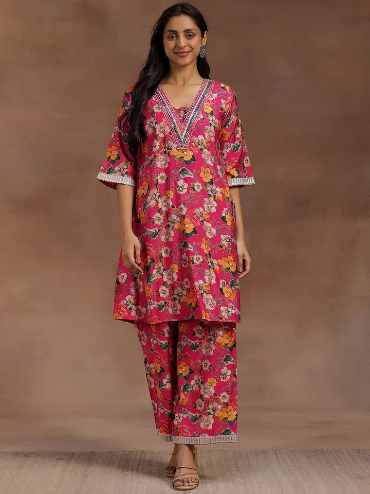 Libas Pink Floral Printed Tunic With Palazzo