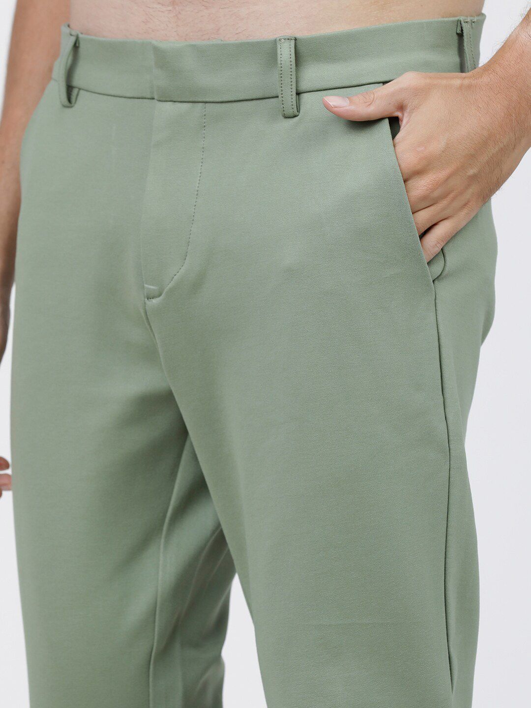 HIGHLANDER Men Green Solid Slim Fit Trousers