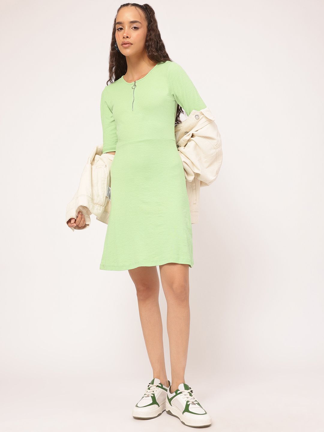 DressBerry Soft Grunge Ribbed Fit & Flare Dress