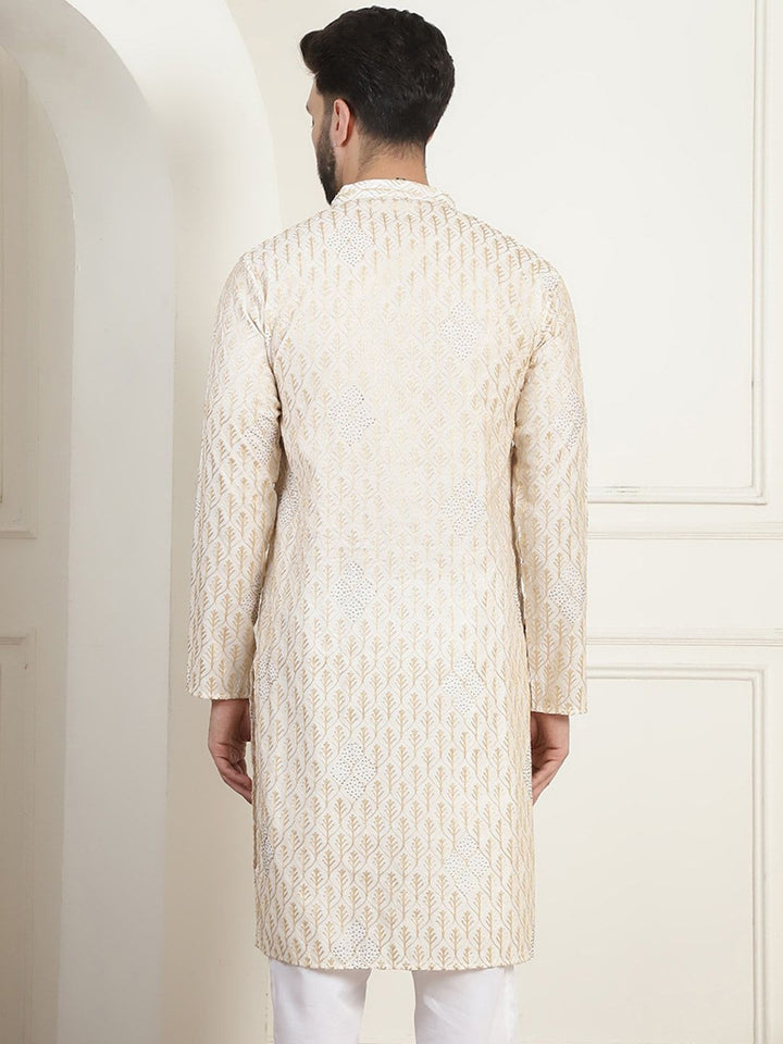 SOJANYA Woven Design Mandarin Collar Pure Cotton Straight Kurta