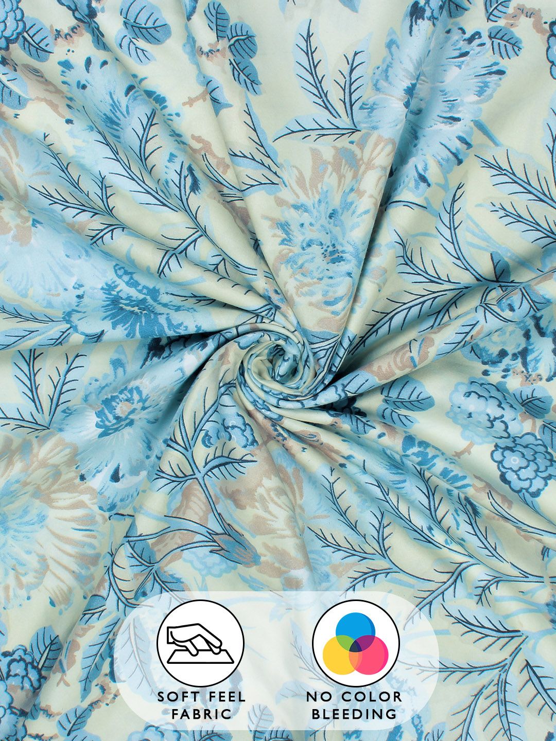 Story@home Turquoise Blue Floral 180 TC Queen Bedsheet With 2 Pillow Covers