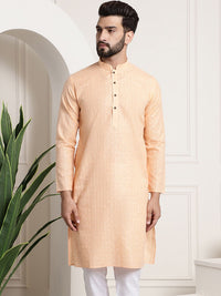 SOJANYA Woven Design Mandarin Collar Cotton Linen Kurta