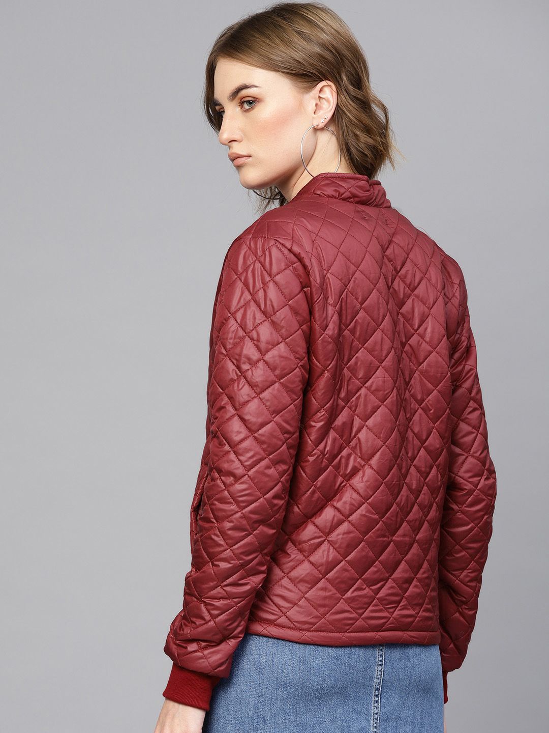 SASSAFRAS Women Maroon Solid Quilted Jacket