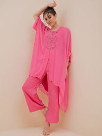 Antheaa Embellished Yoke Design Sequinned Top With Trousers
