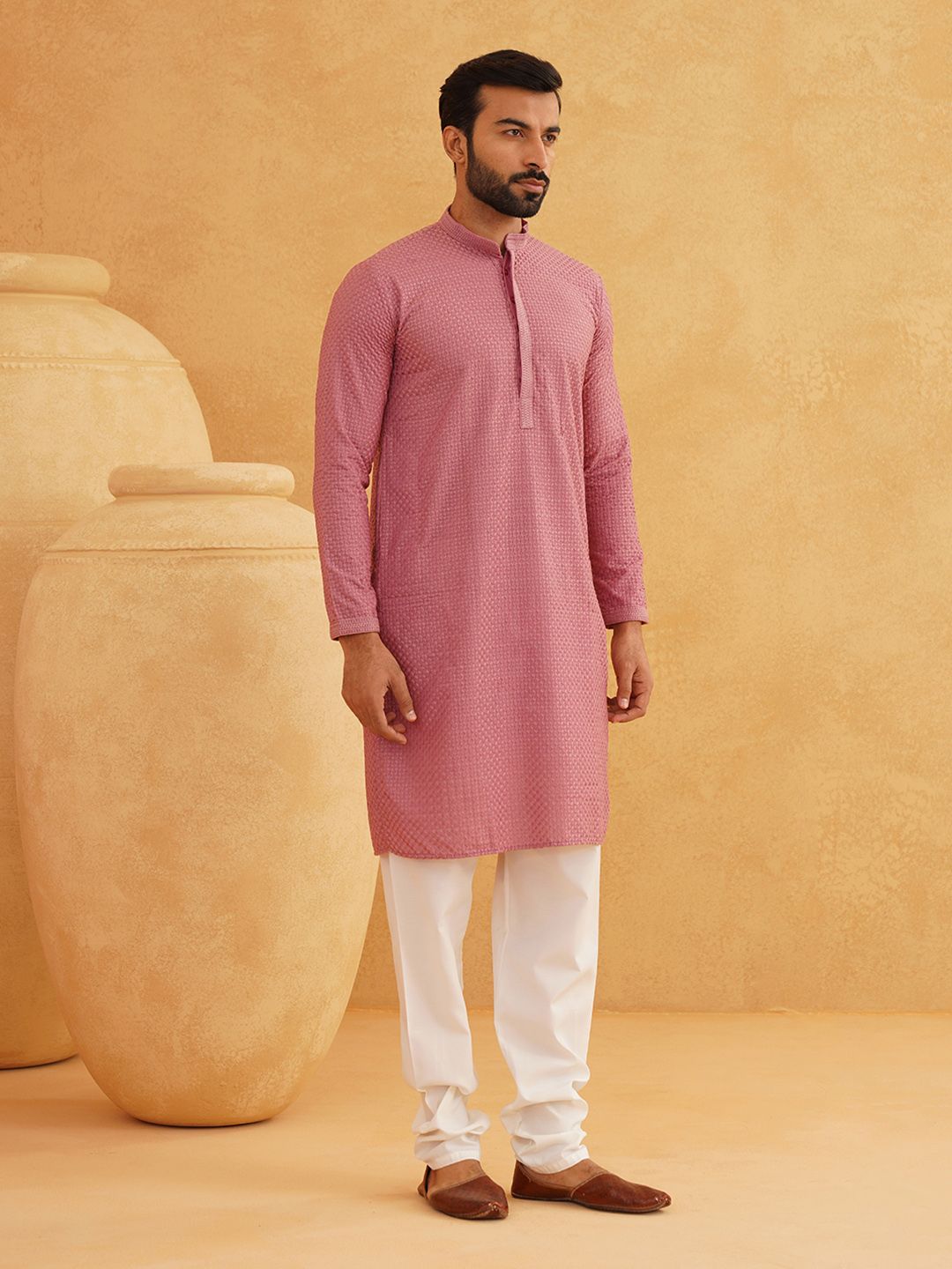 SOJANYA Kurta Kapas Tulen Sulam Geometri Dengan Churidar