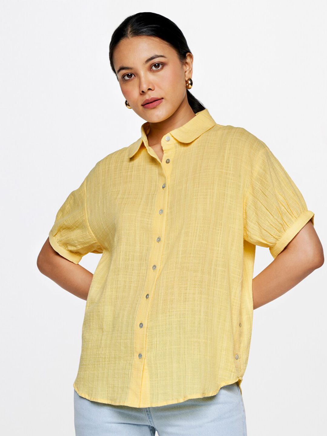 AND Puff Sleeves Shirt Style Top