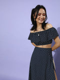 Berrylush Women Navy Blue Polka Dotted Co-Ord Dress