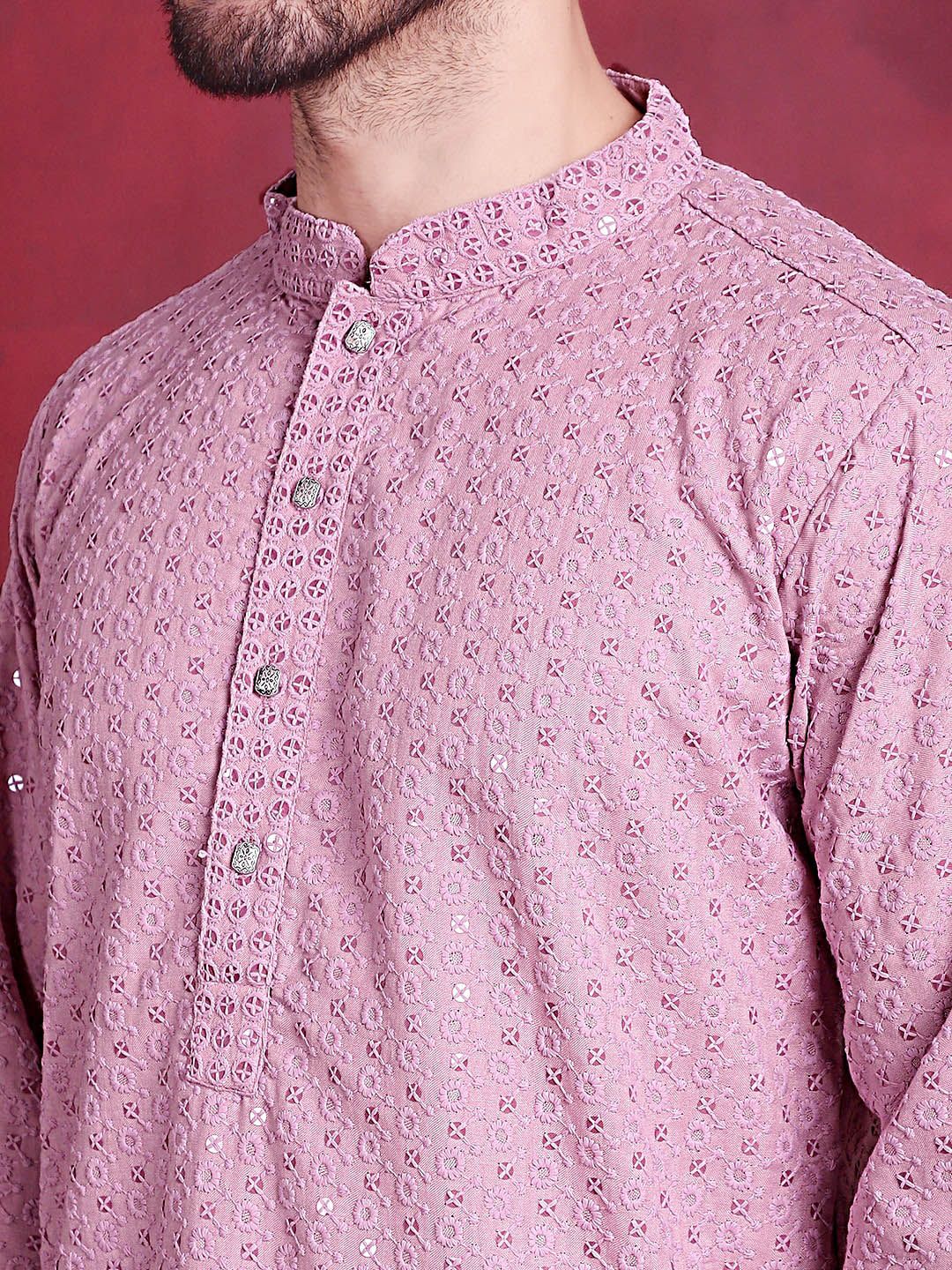 Jompers Floral Embroidered Sequinned Chikankari Pure Cotton Kurta