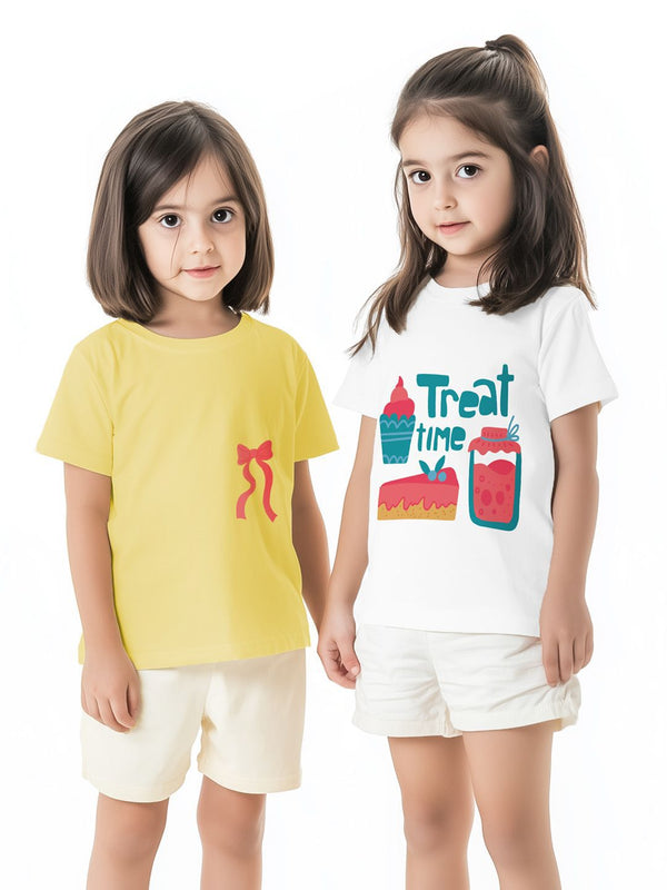 Nauti Nati Everyday Play Girls Pack Of 2 Graphic Printed Antimicrobial Cotton T-Shirts