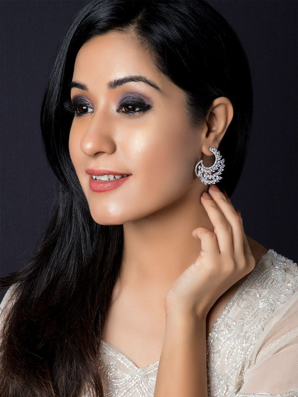 Rubans Silver-toned & White Budbrafted Shaped Drop Earrings