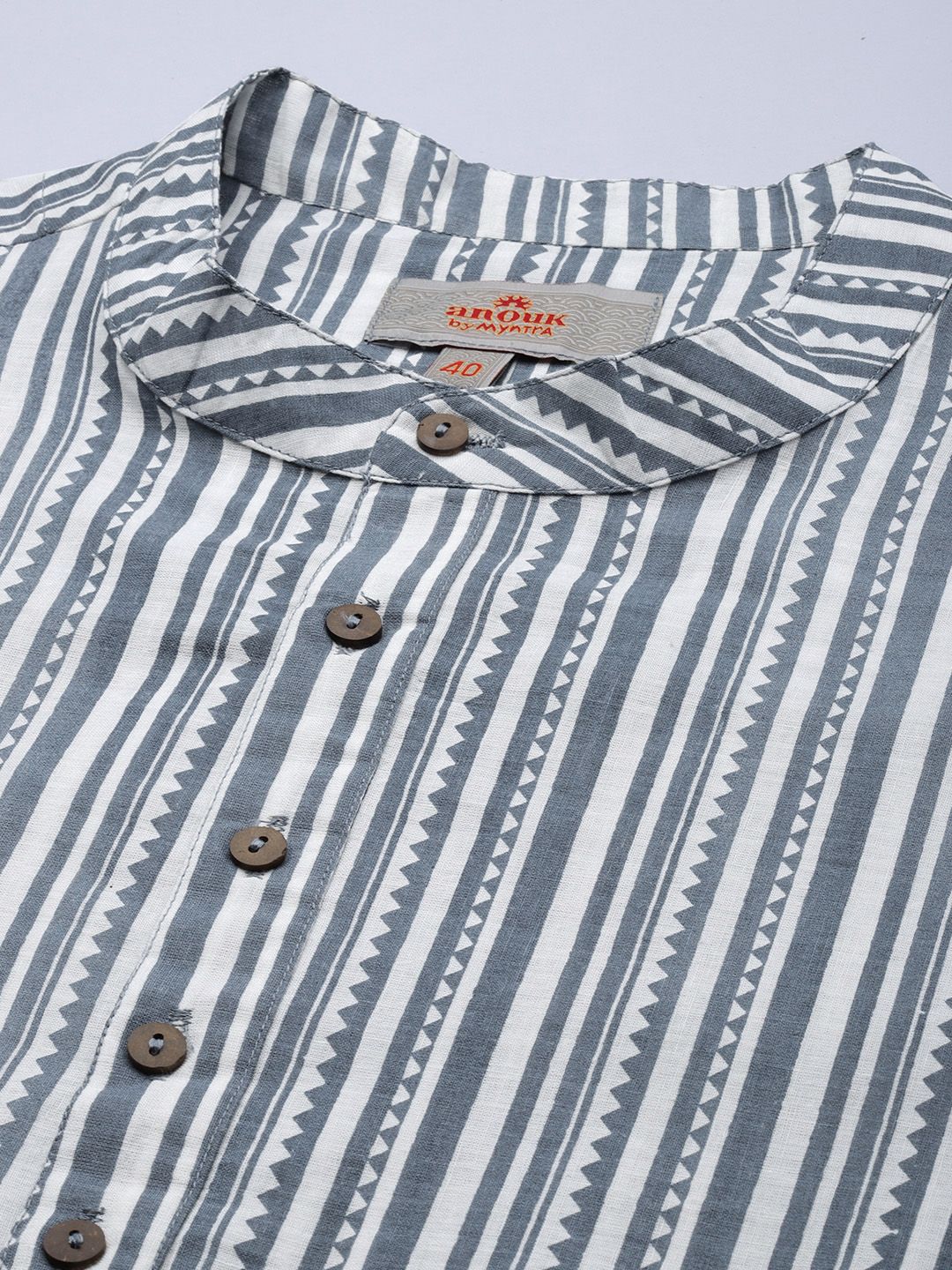 Anouk Men White Printed Pure Cotton Kurta with Trousers