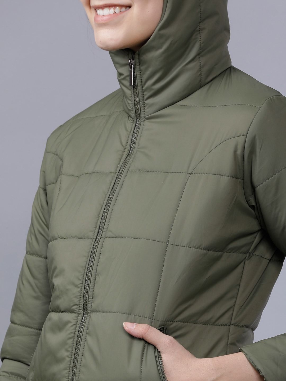 Tokyo Talkies Women Olive Green Solid Puffer Jacket