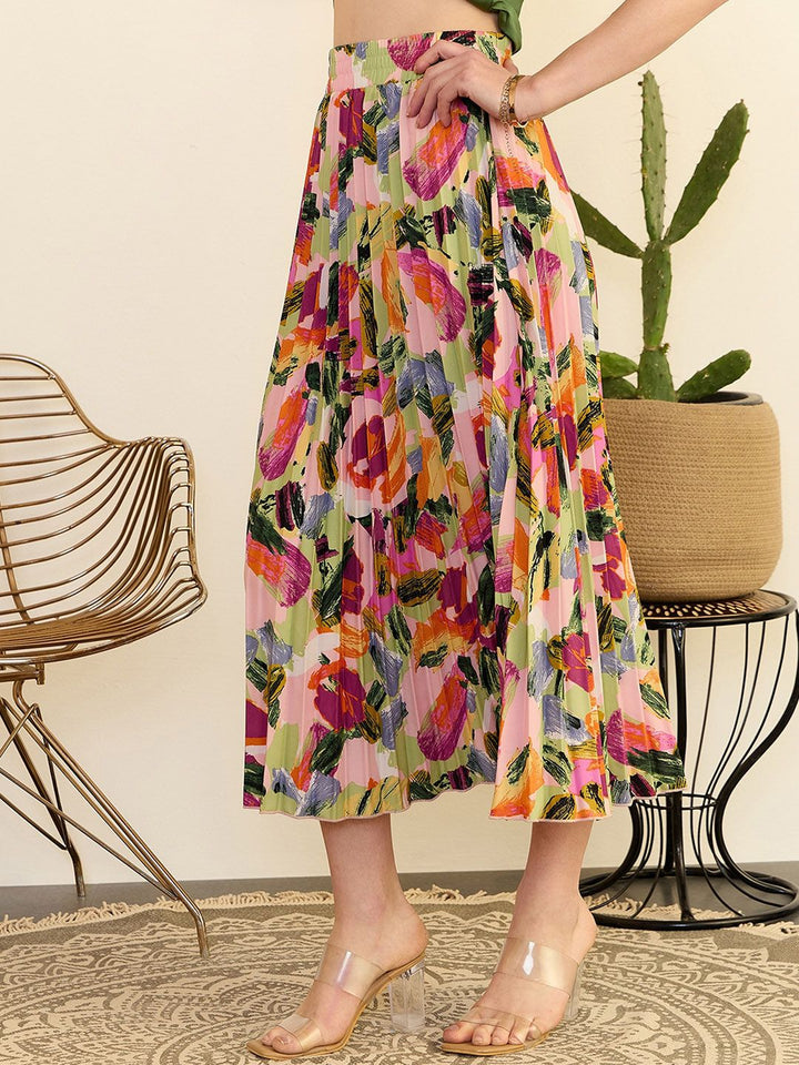 Berrylush Floral Printed Pleated Maxi Skirts