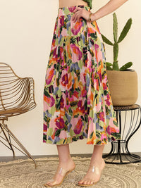 Berrylush Floral Printed Pleated Maxi Skirts