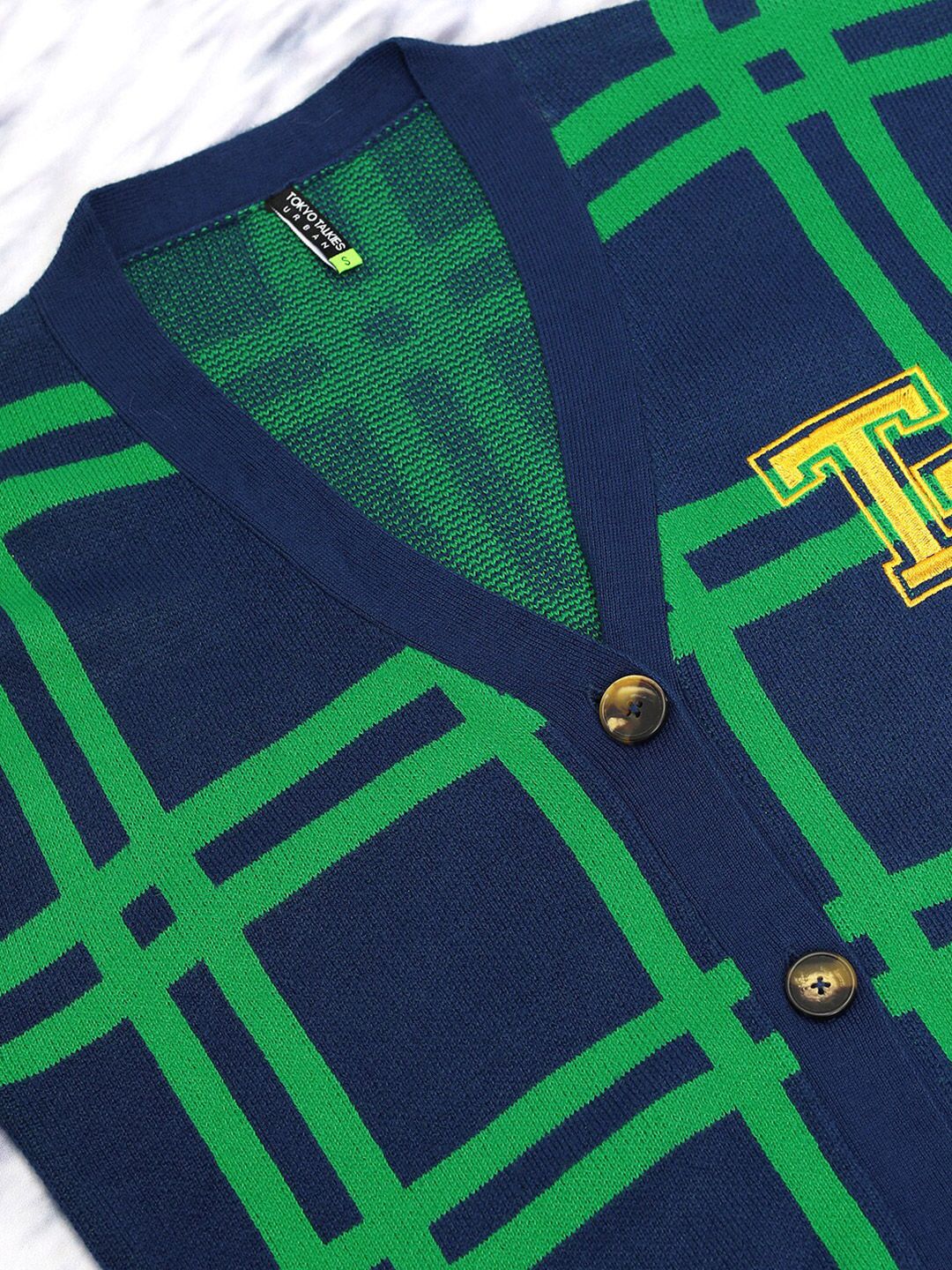 Tokyo Talkies Checked V-Neck Cardigan