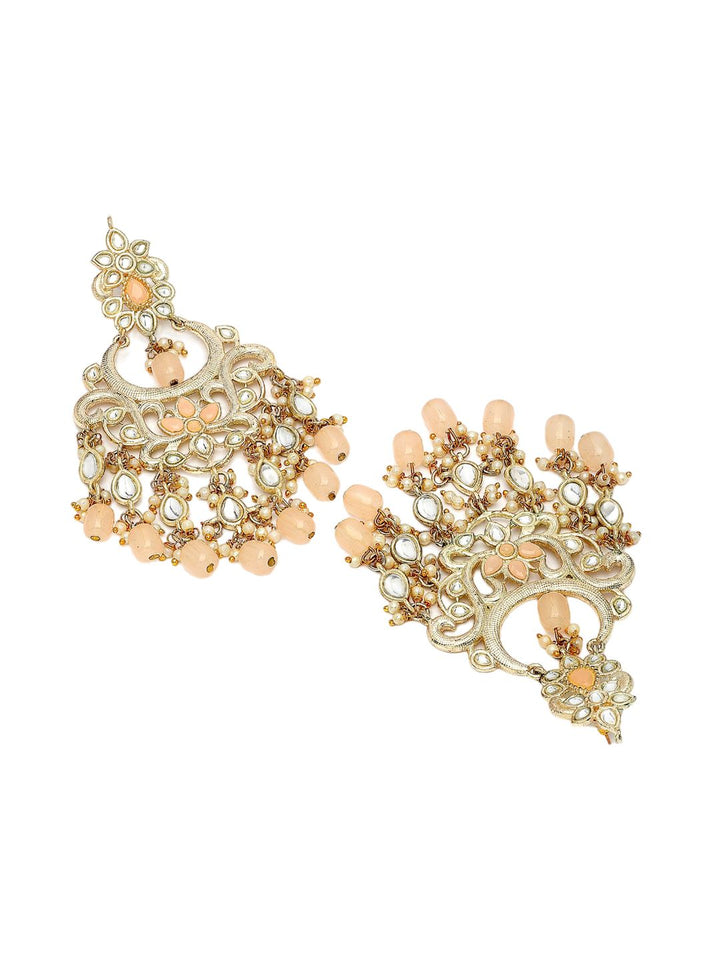 KARATCART Gold-Plated Contemporary Temple Kundan Studded Drop Earrings