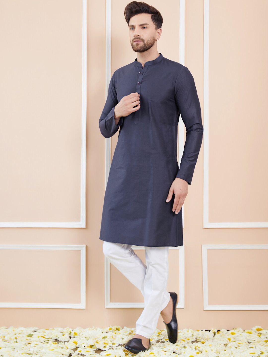 See Designs Mandarin Collar Long Sleeves Pure Cotton Straight Kurta