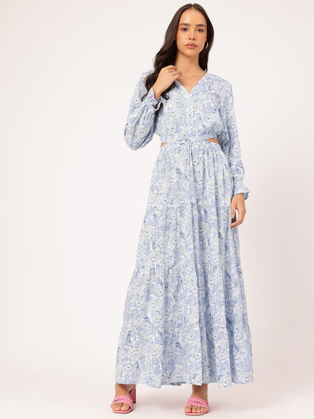 DressBerry Feminine Flair Floral Printed Cut-Out Maxi Dress