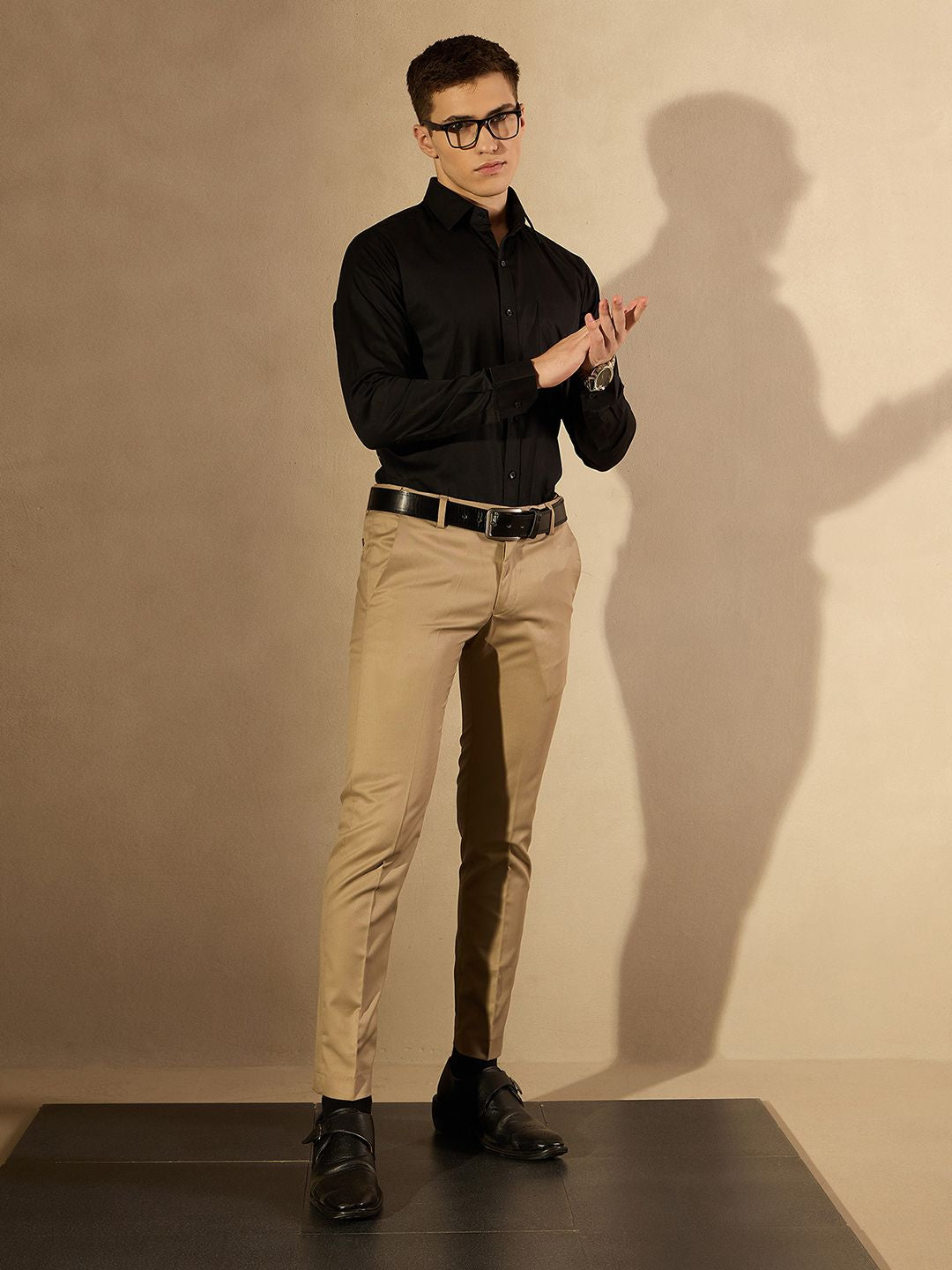 DENNISON Men Black Pure Cotton Smart Formal Shirt