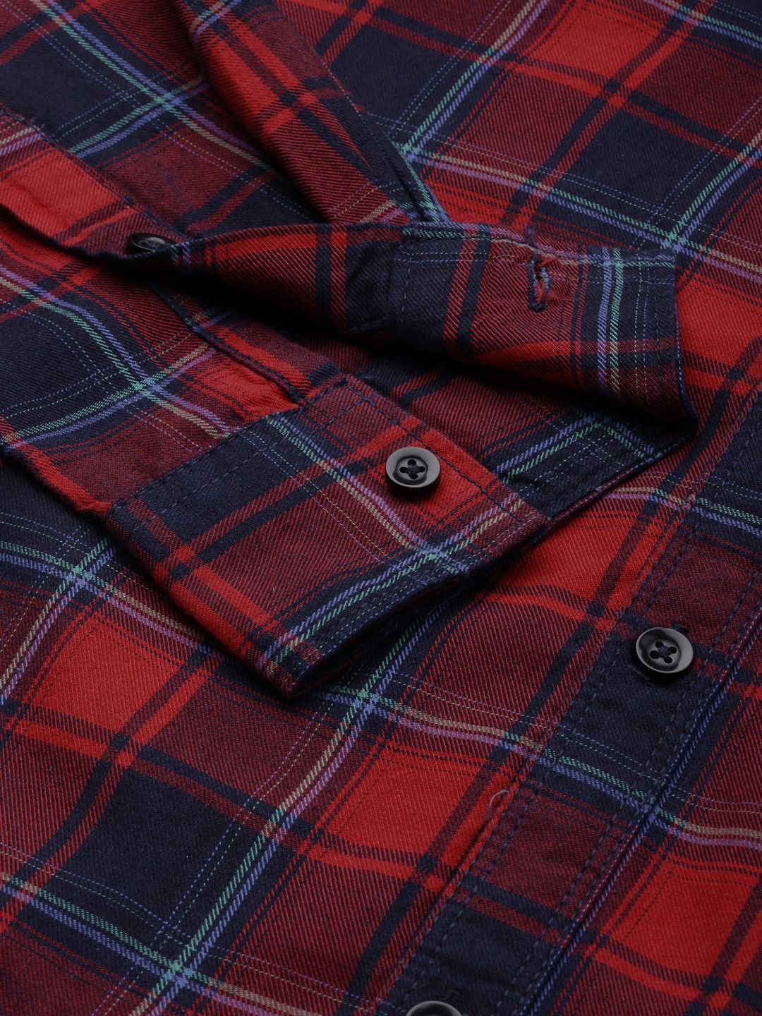 The Indian Garage Co Men Red & Navy Blue Checked Casual Shirt