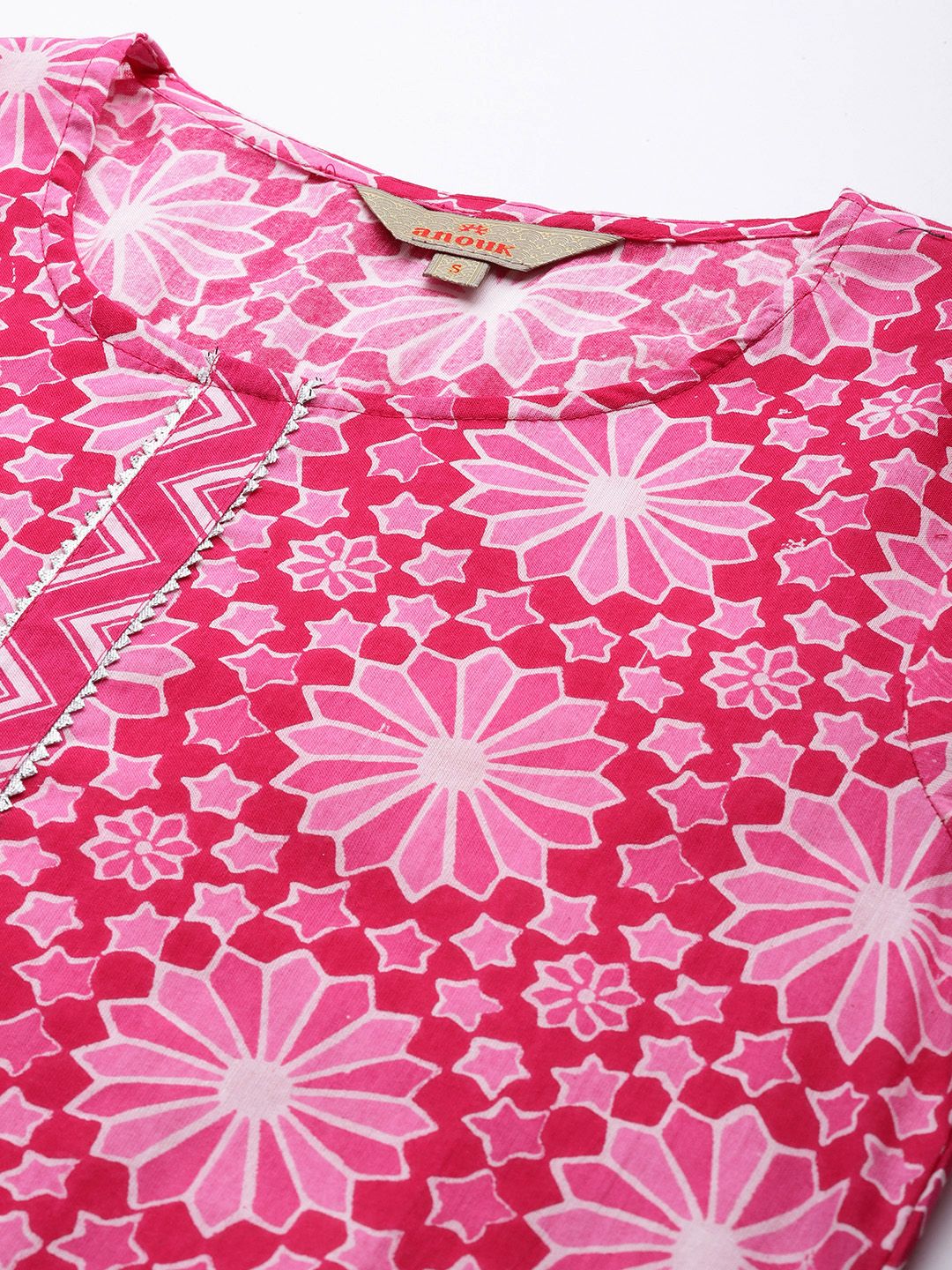 Anouk Ethnic Print Panelled Gotta Patti Detail Pure Cotton Kurta with Trousers & Dupatta