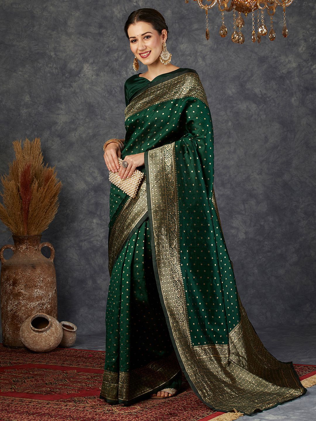 KALINI Ethnic Motifs Woven Design Zari Banarasi Saree