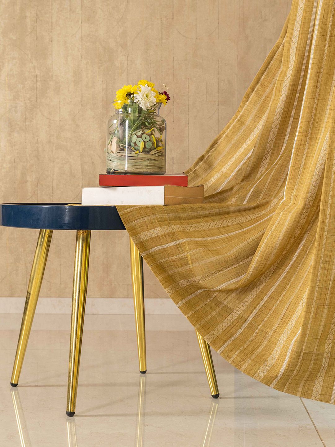 URBAN SPACE Mustard 2 Pieces Striped Sheer Window Curtains