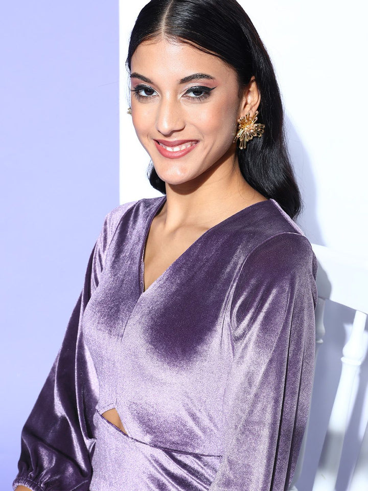 SASSAFRAS Women Purple Solid Cut it Off Dress