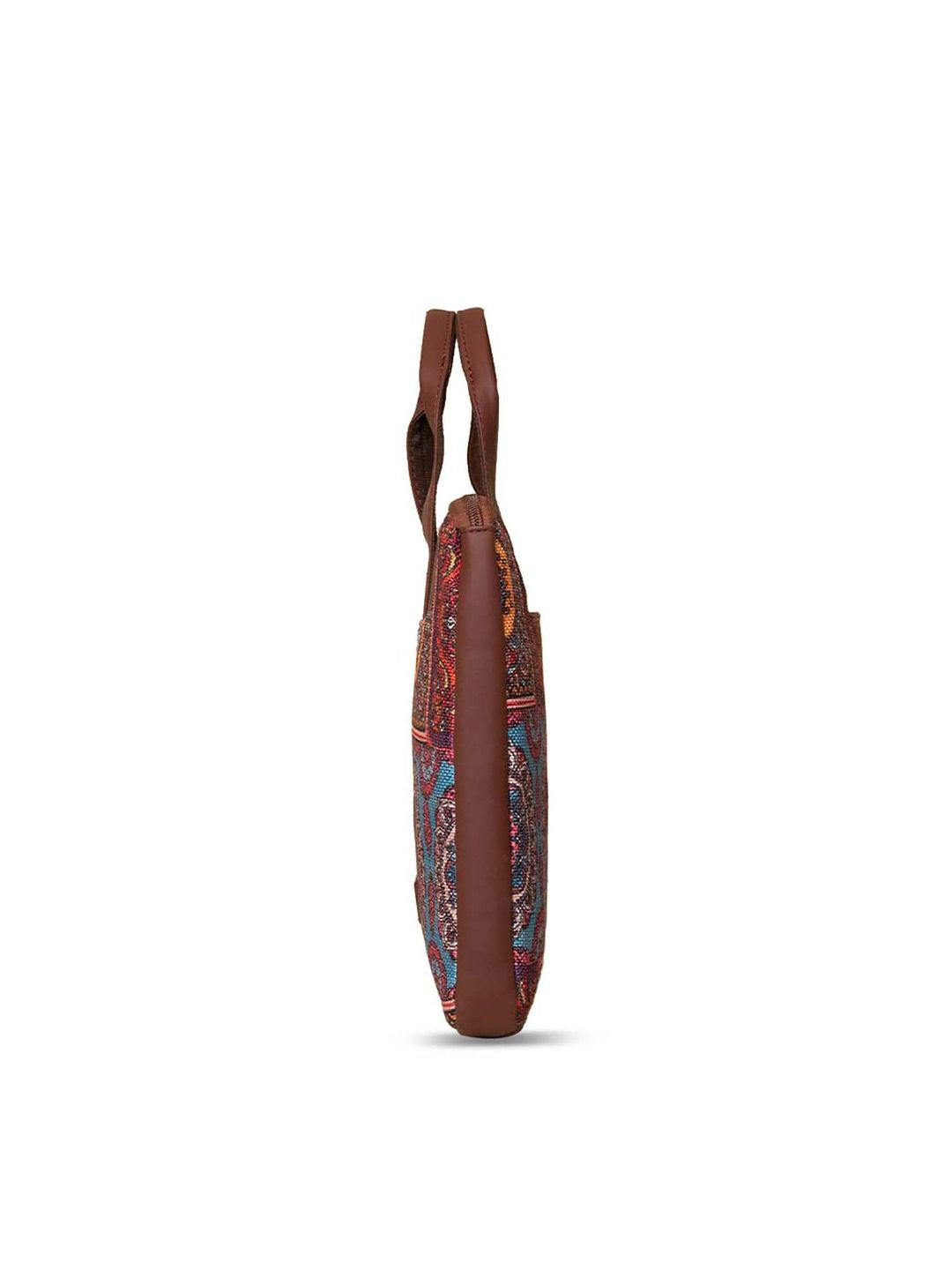 ZOUK Women Brown & Blue Printed Jute Laptop Sleeve