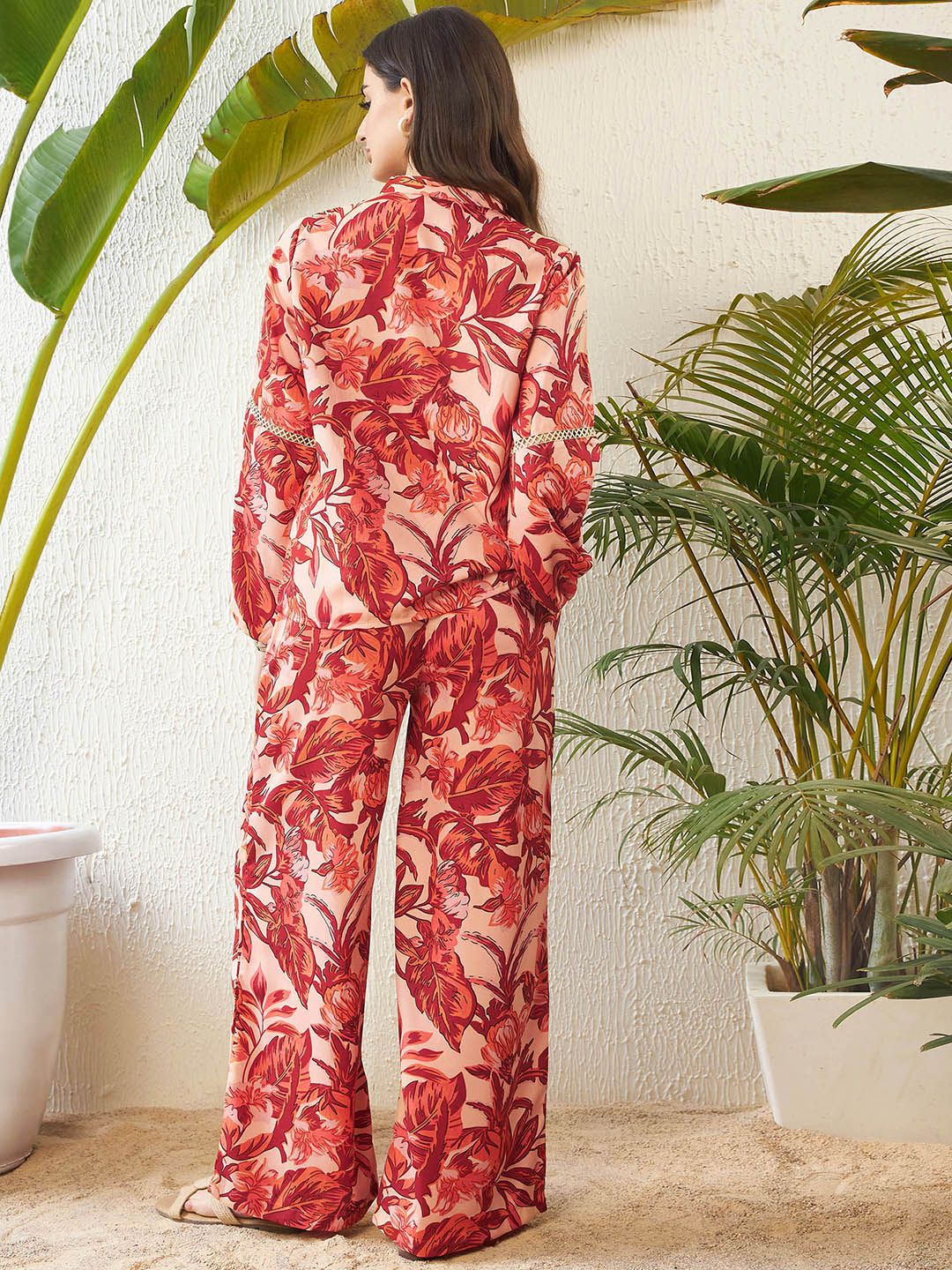 SASSAFRAS Rust Floral Printed Blouse & Palazzo Co-Ord Set