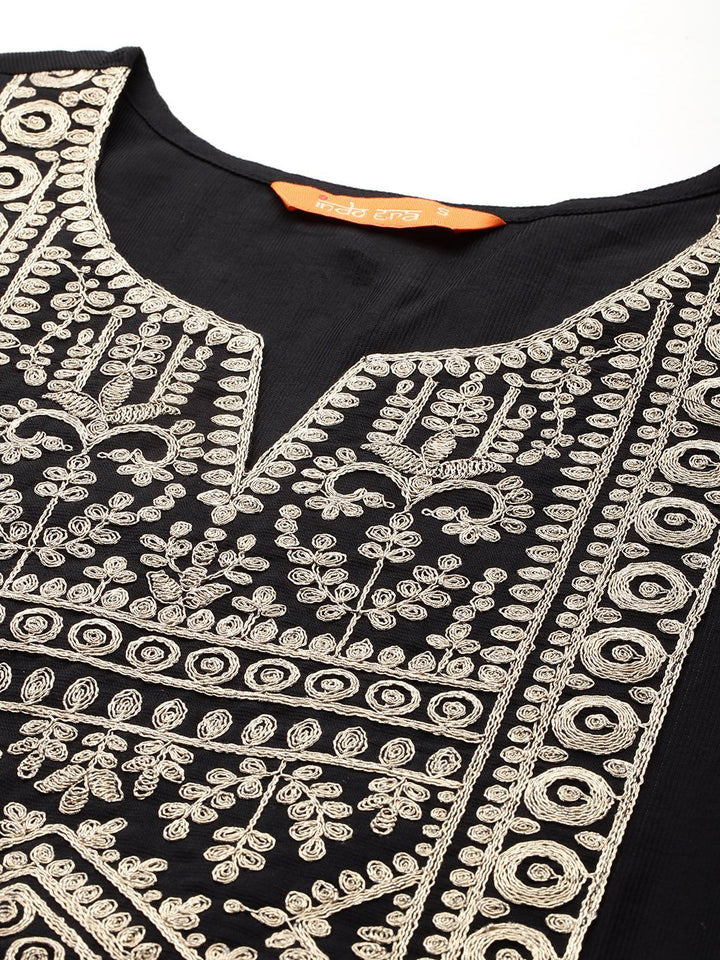 Indo Era Yoke Design Zari Liva Kurta With Trousers & Dupatta