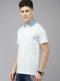 Park Avenue Checked & Geometric Printed Polo Collar Pure Cotton Slim Fit T-shirt