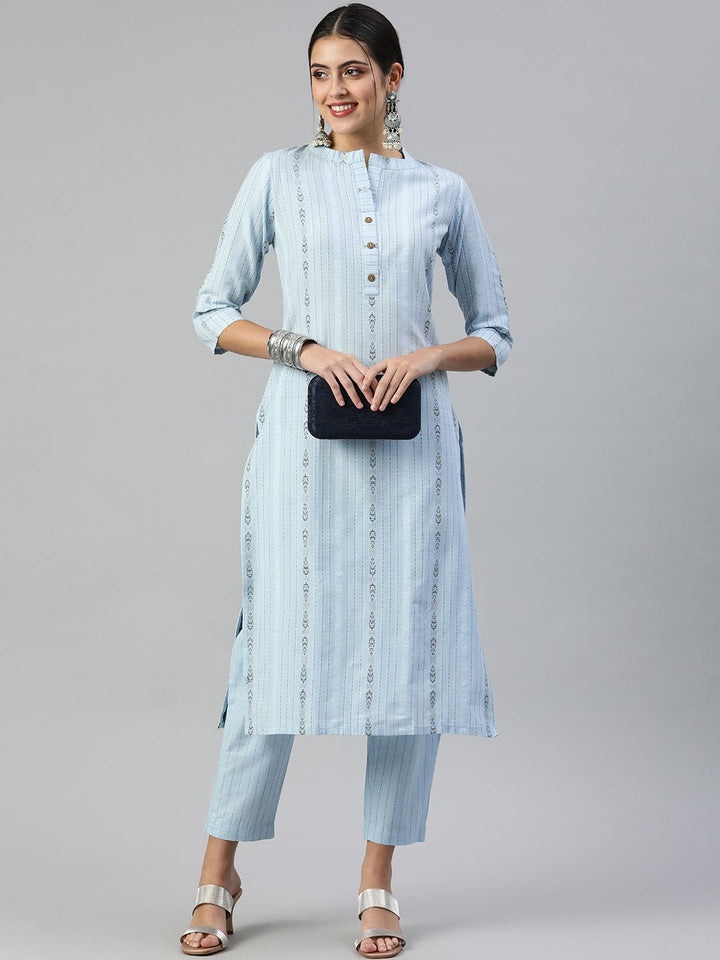 KALINI Women Woven Design Pure Cotton Kurta With Trousers