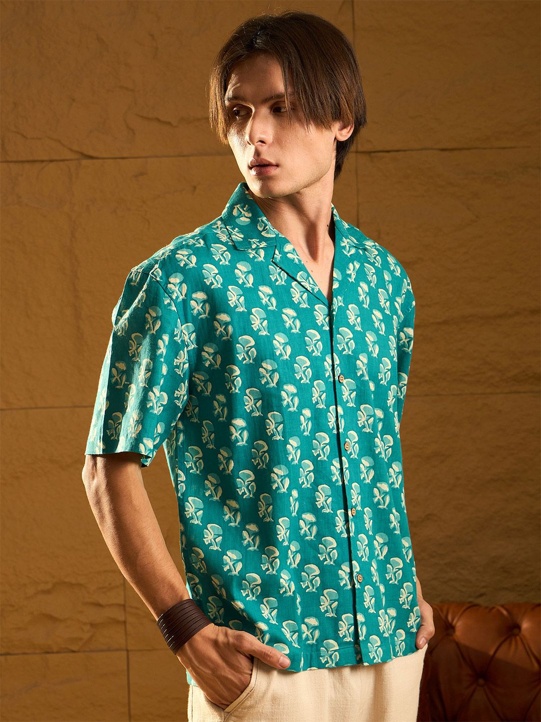 DENNISON Block Printed Drop Shoulder Oversized Cotton Shirt