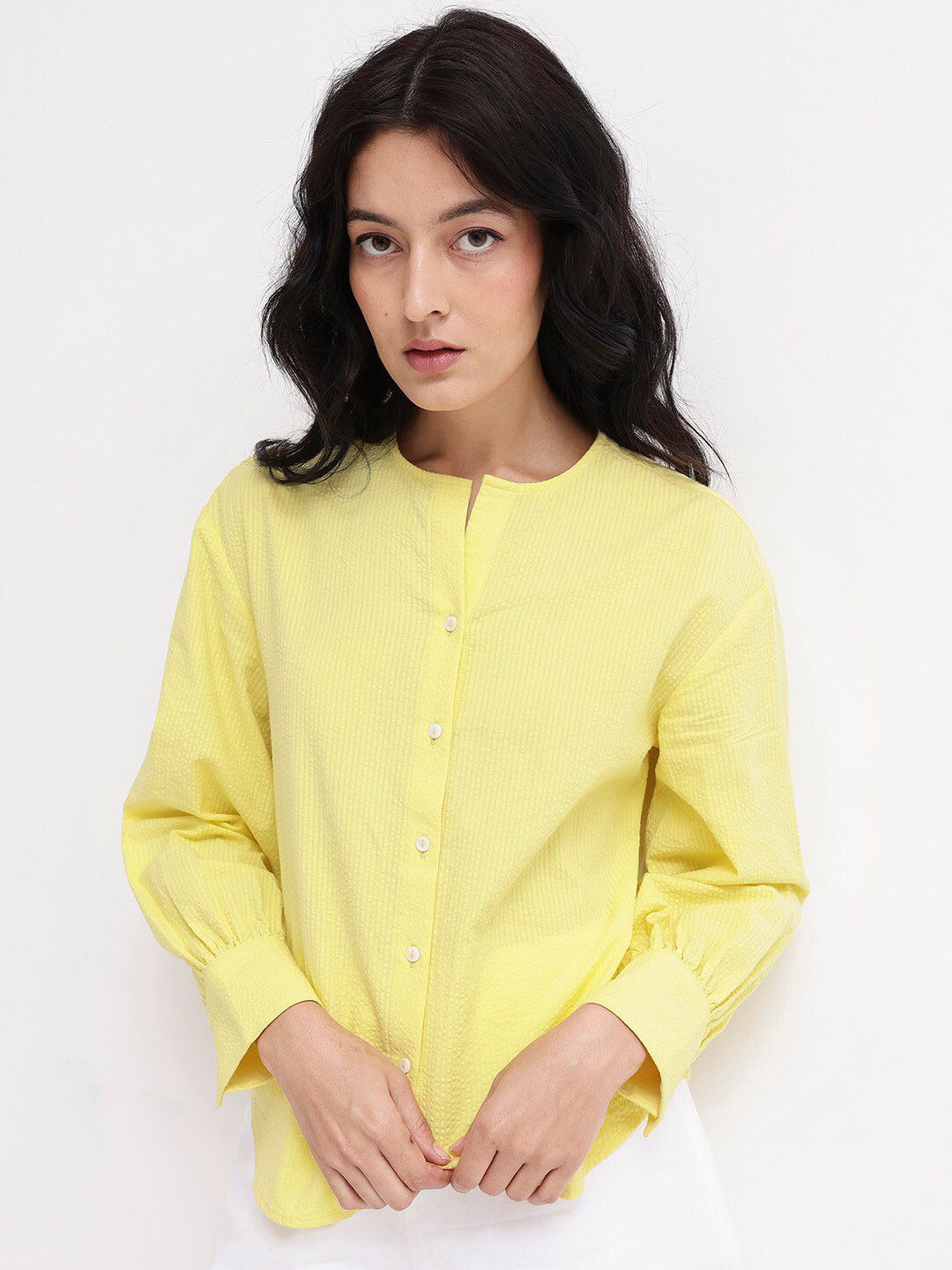 RAREISM Round Neck Long Sleeves Cotton Top