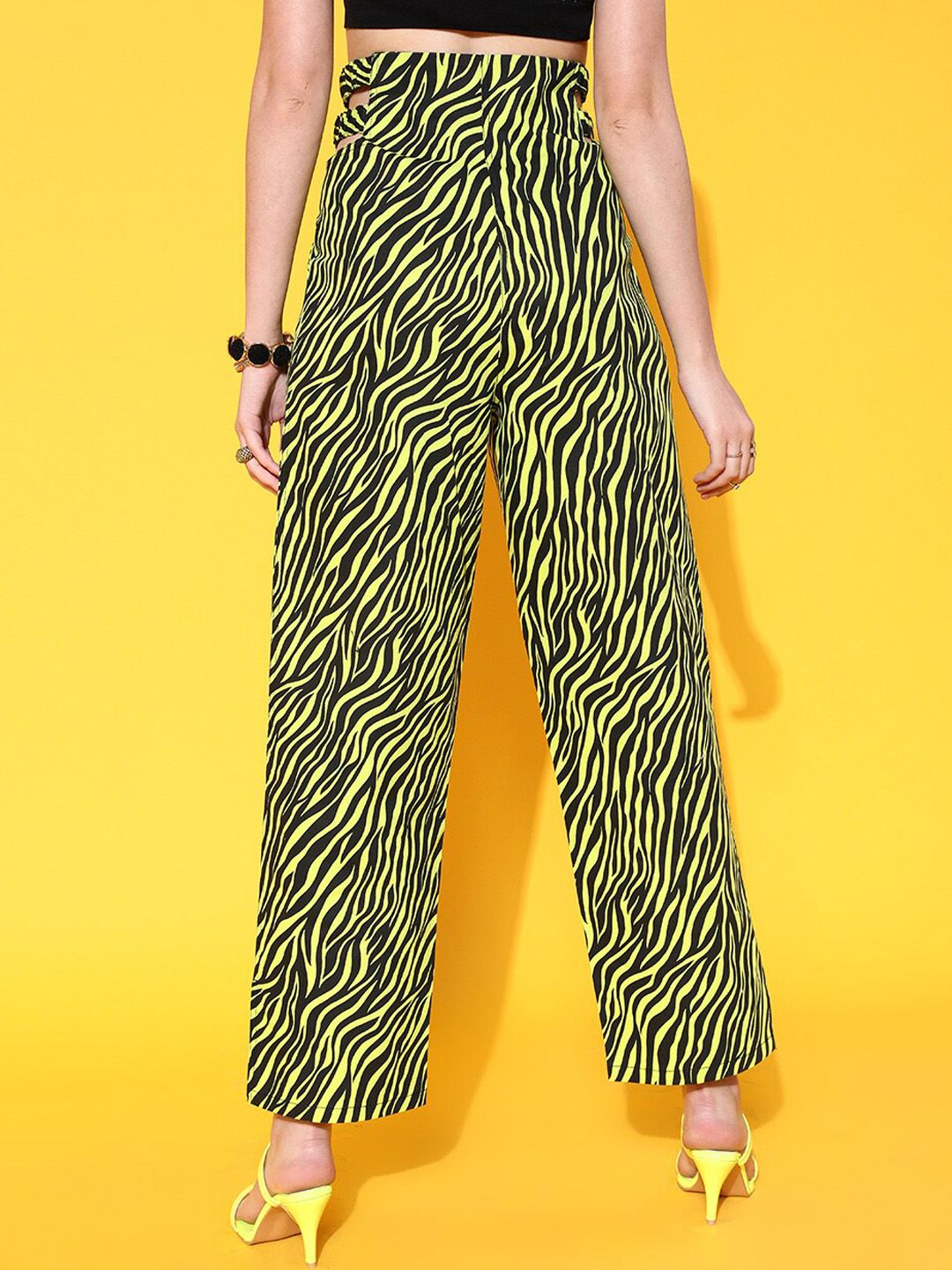 STREET 9 Women Attractive Lime Green Striped Trousers