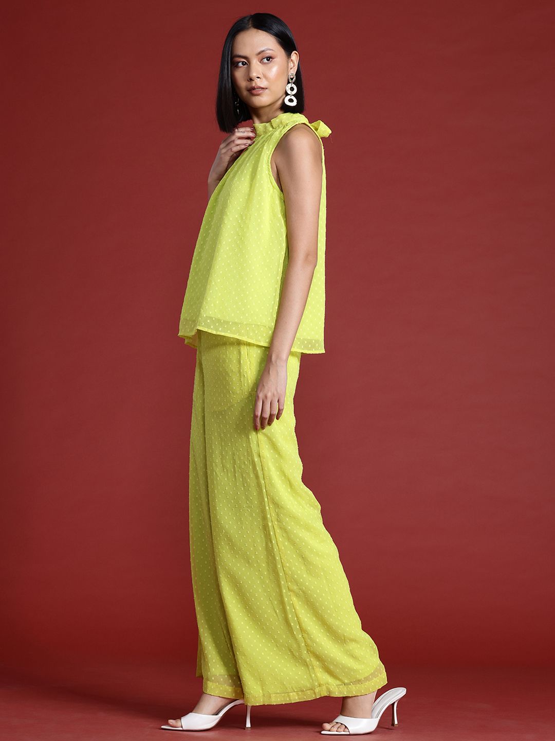 all about you Halter Neck Dobby Top with Parallel Trousers