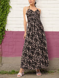 DressBerry Retro Vibes Animal Print Halter Neck Smocked Maxi Dress