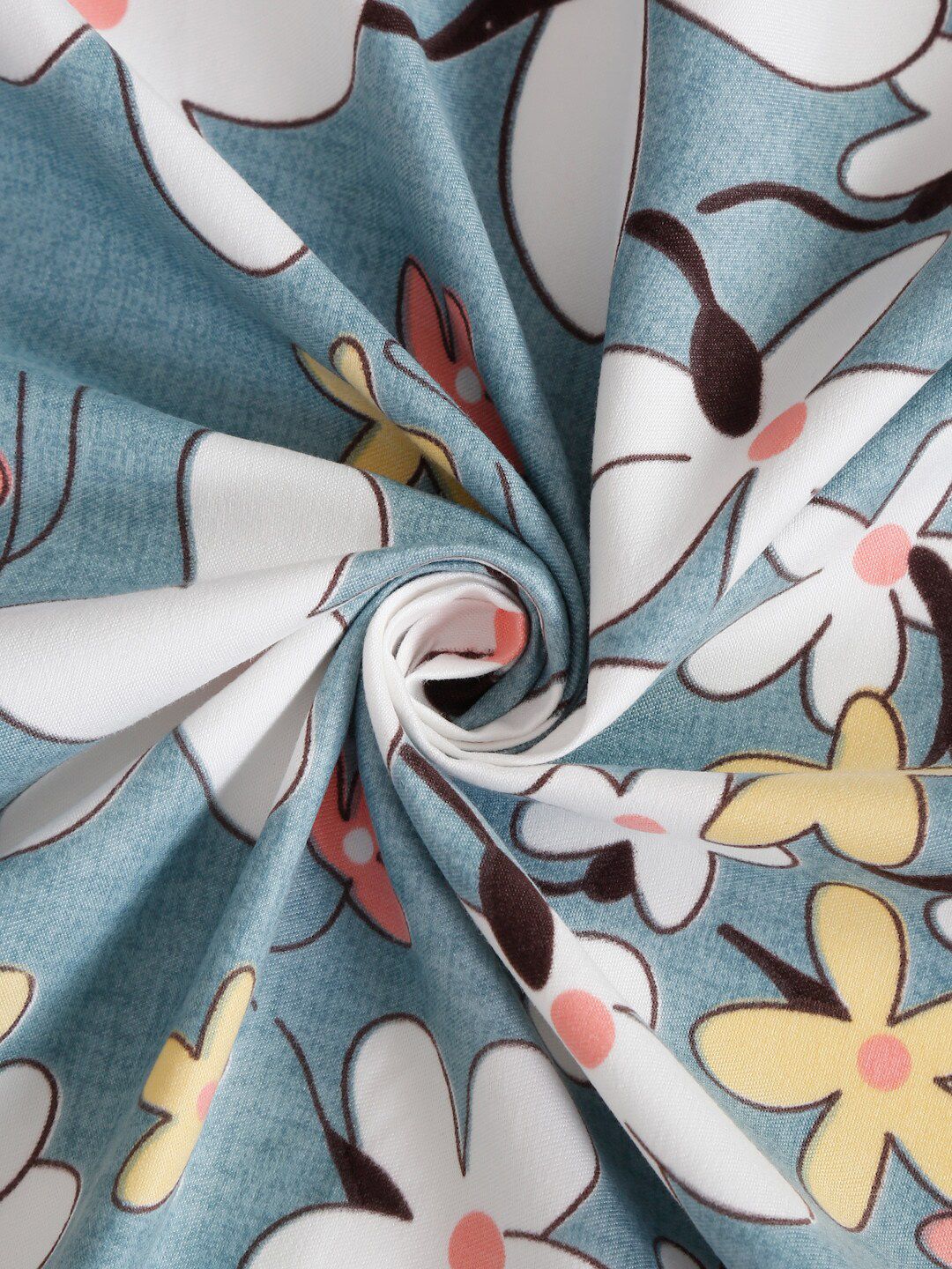 HOSTA HOMES Grey & White Floral 210 TC Cotton Flat Single Bedsheet With 1 Pillow Cover