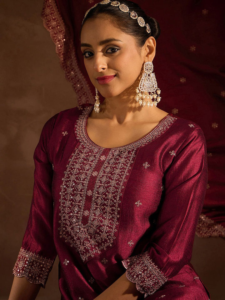 Indo Era Ethnic Motifs Embroidered Thread Work Straight Kurta with Trousers & Dupatta